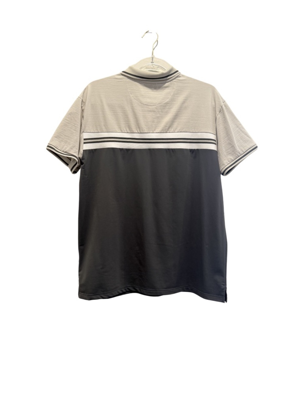 Men's Two-Tone Gray Short-Sleeve Polo with Chest Stripe - Picture 2 of 3